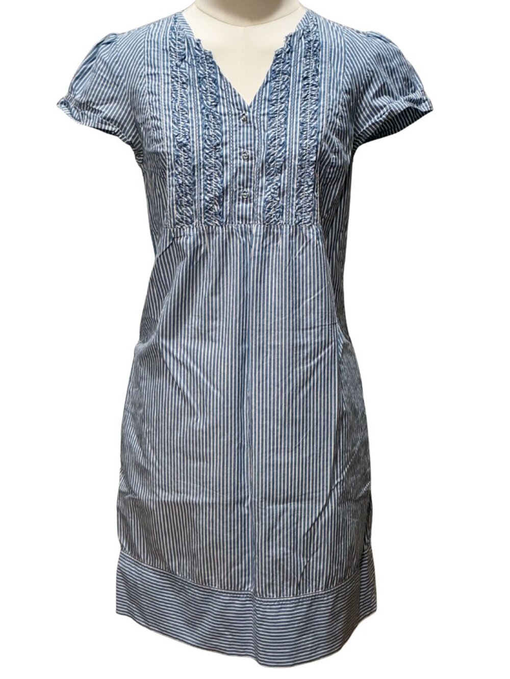 Gap Blue White Striped Cotton Shift Dress W/ Pockets Ruffle Beach Coast 90’s Mom